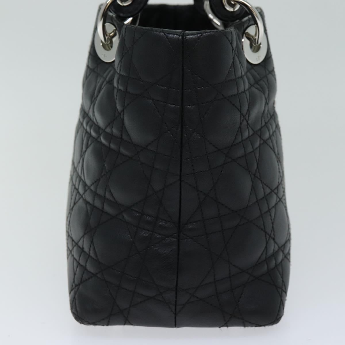 CHRISTIAN DIOR Lady Dior Canage Hand Bag Lamb Skin Black Auth hk1282