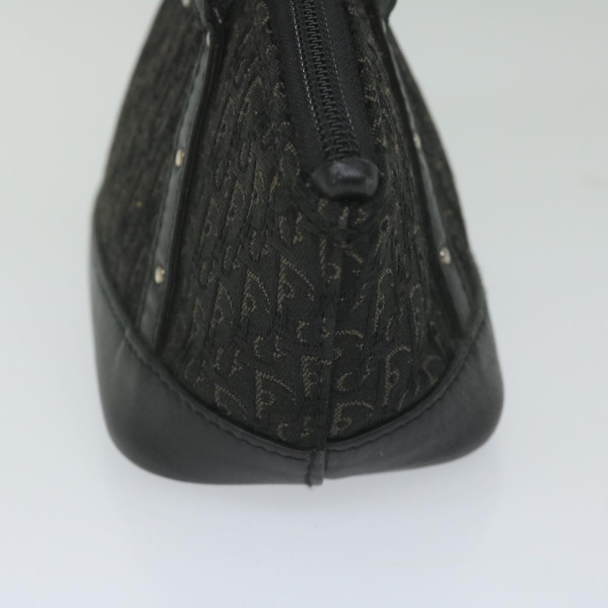 CHRISTIAN DIOR Trotter Canvas Hand Bag Black Auth hk965