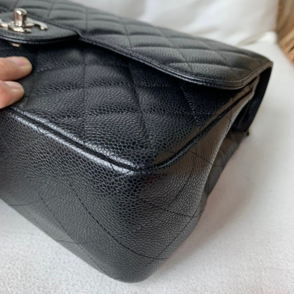 Jumbo Double Flap Caviar Black SHW
