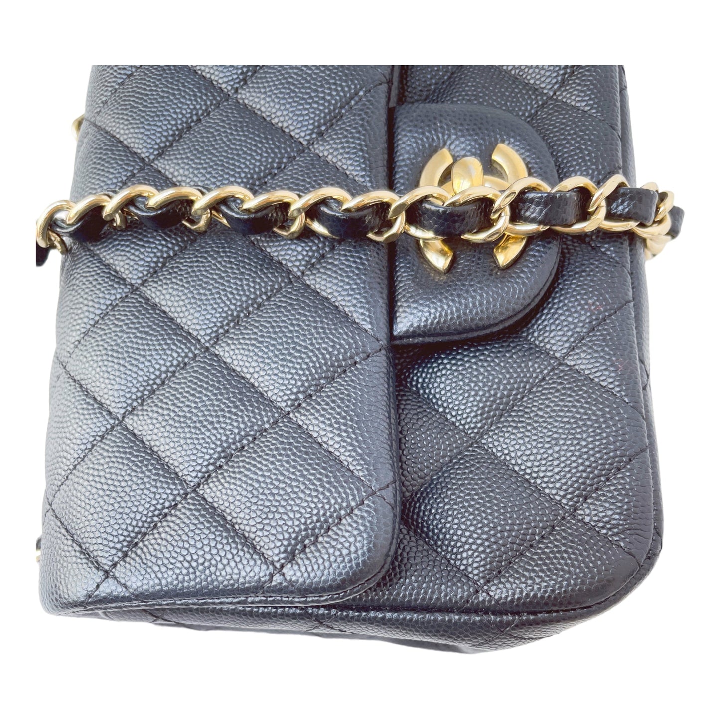 Chanel Quilted Mini Square Flap Black Caviar Gold Hardware 17B