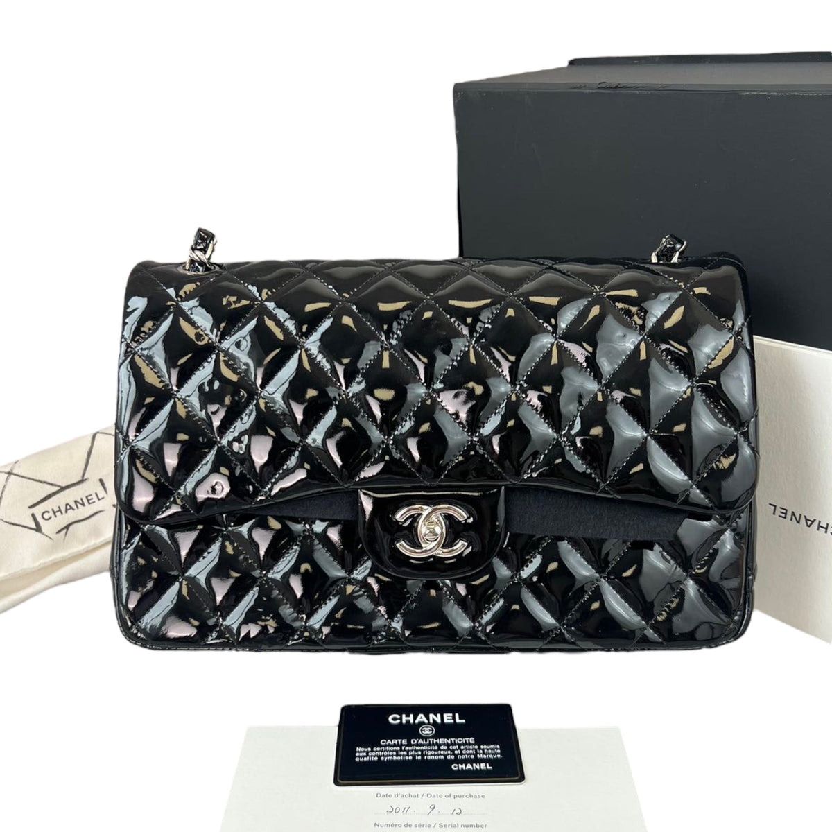 Double Flap Jumbo Quilted Patent Black SHW