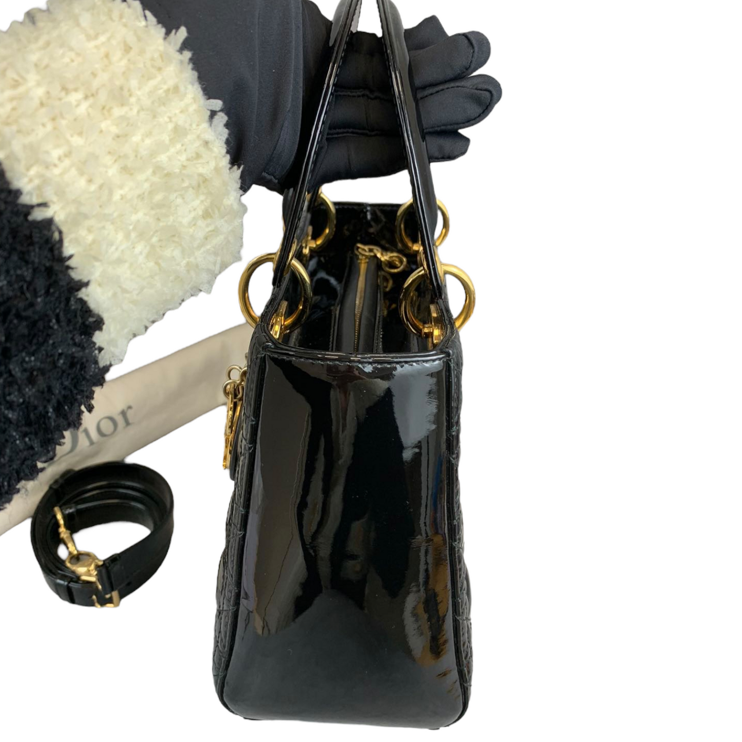 Lady Dior Medium Patent Black GHW