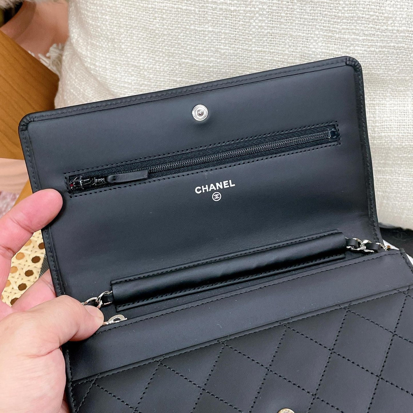 WOC Wallet on Chain Quilted Lambskin Black SHW