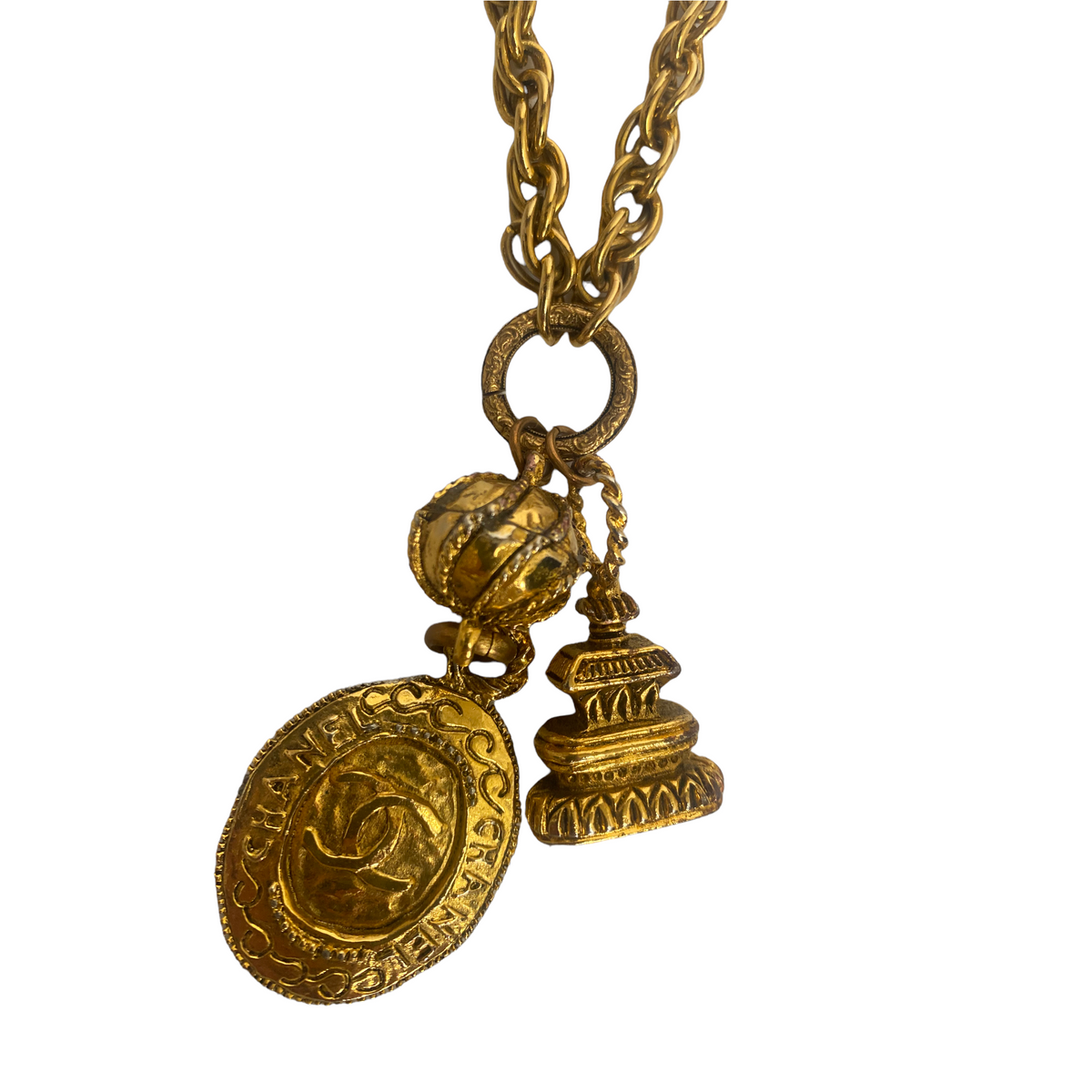 Chanel vintage chain long necklace with pendants - 1990s