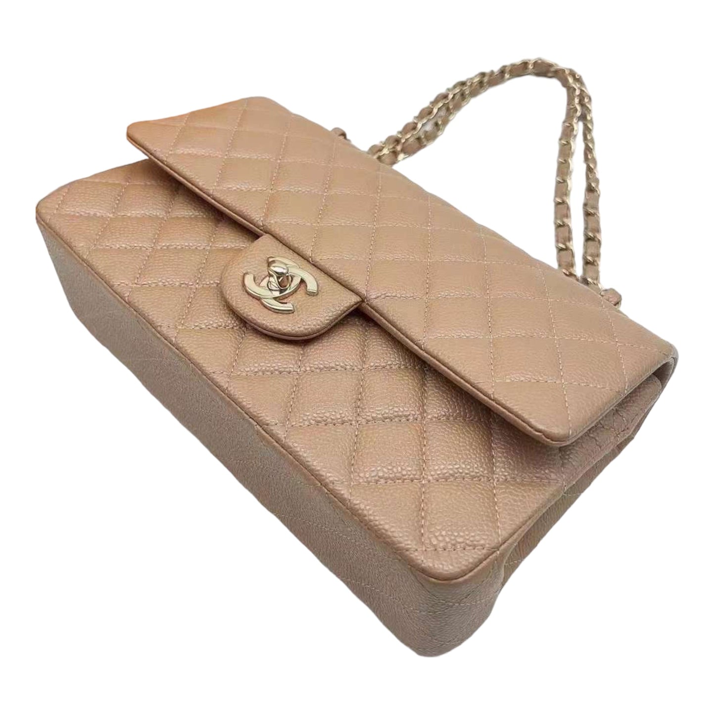 CHANEL 18S Iridescent Dark Beige Caviar Rectangular Mini Flap Bag Brushed Gold Hardware