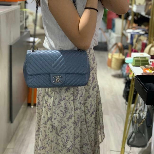 CC Crossing Flap Small Lambskin Blue SHW