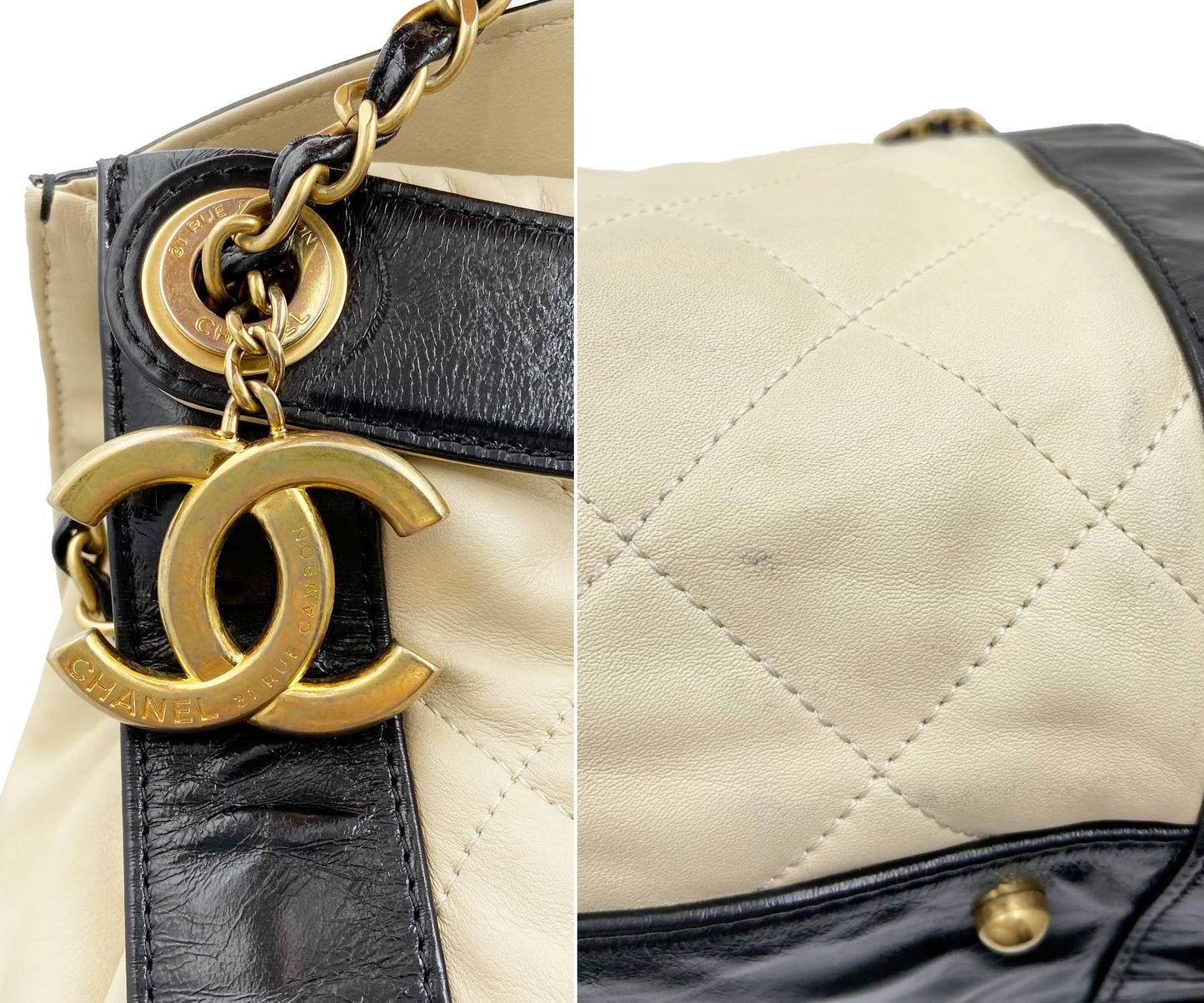 Top Quality Chanel Ivory Black Leather Hand Shoulder Bag
