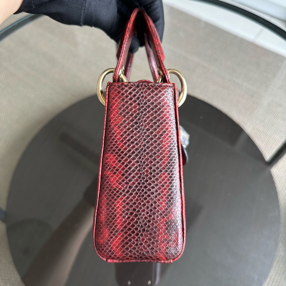 *Lizard, Chain Strap* Lady Mini Exotic Lizard Leather Dark Red GHW