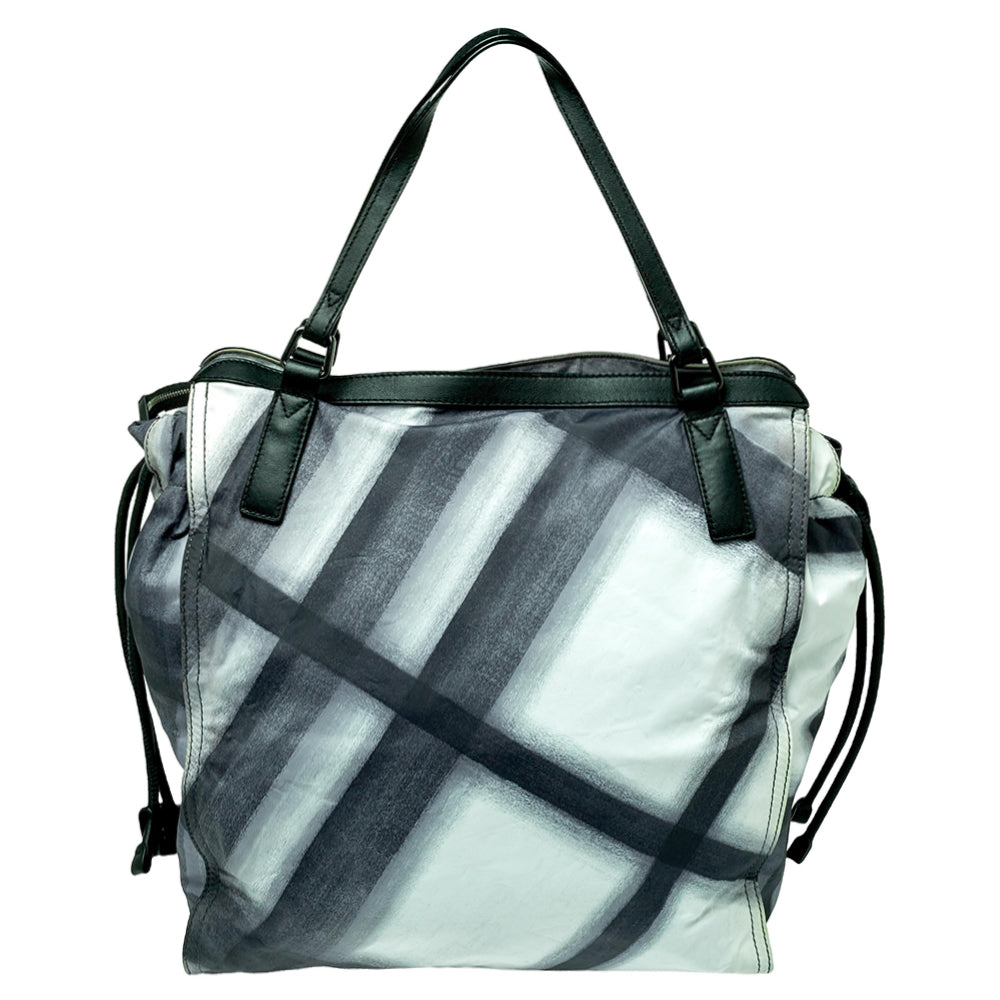 Burberry Black Smoked Check Nylon and Leather Buckleigh Tote