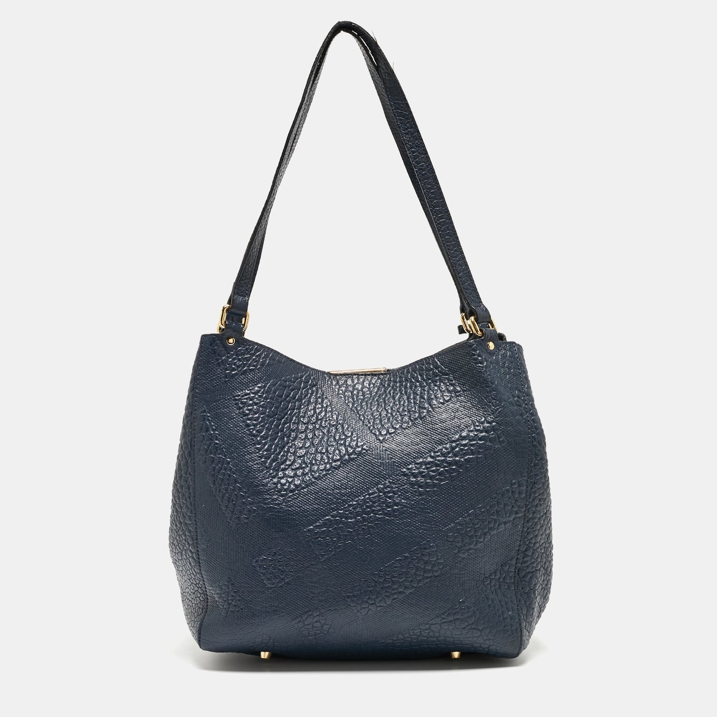 BURBERRY Navy Blue Embossed Leather Canterbury Tote