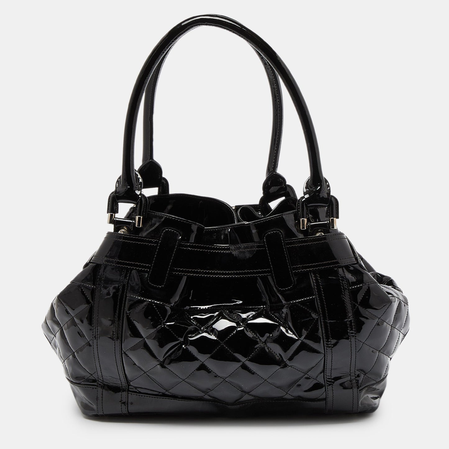 BURBERRY Black Quilted Patent Leather Large Beaton Tote