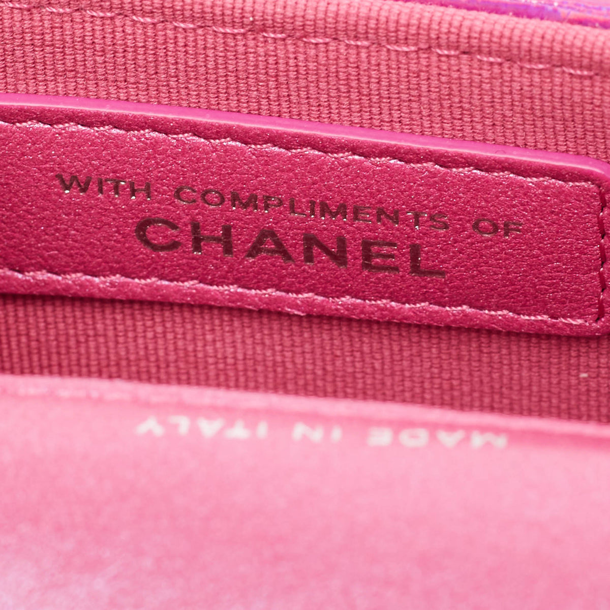 CHANEL Pink Iridescent Quilted Patent Leather CC Hook Card Holder