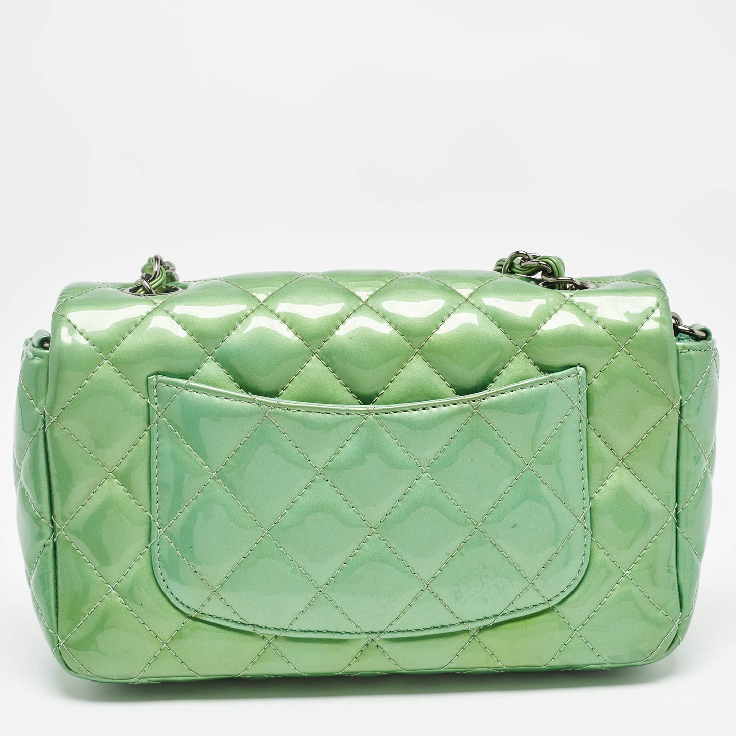 CHANEL Green Quilted Patent Leather New Mini Classic Flap Bag