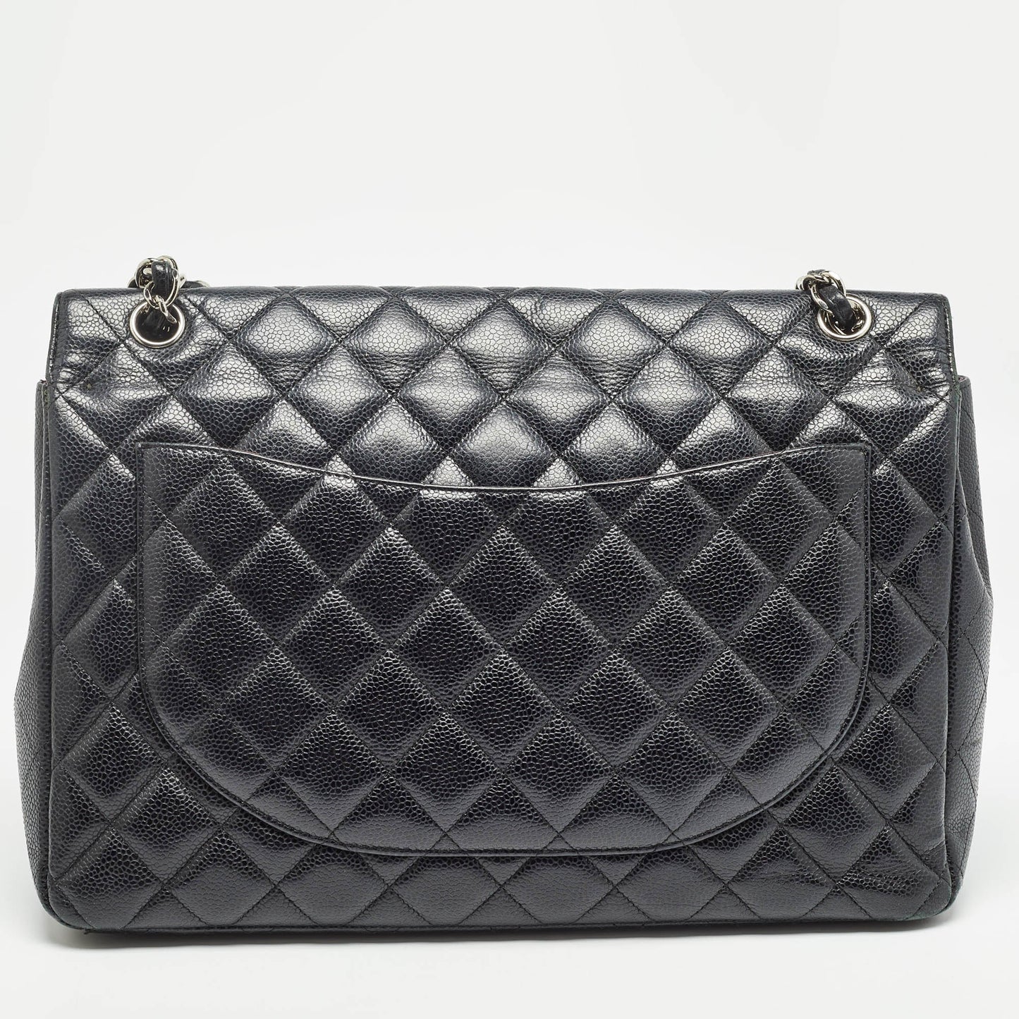CHANEL Black Quilted Caviar Leather Maxi Classic Double Flap Bag