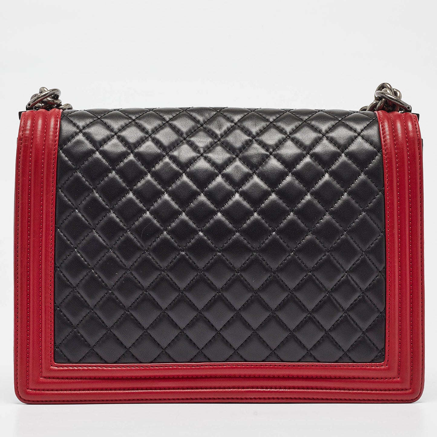 CHANEL Black/Red Quilted Leather Large Boy Flap Bag