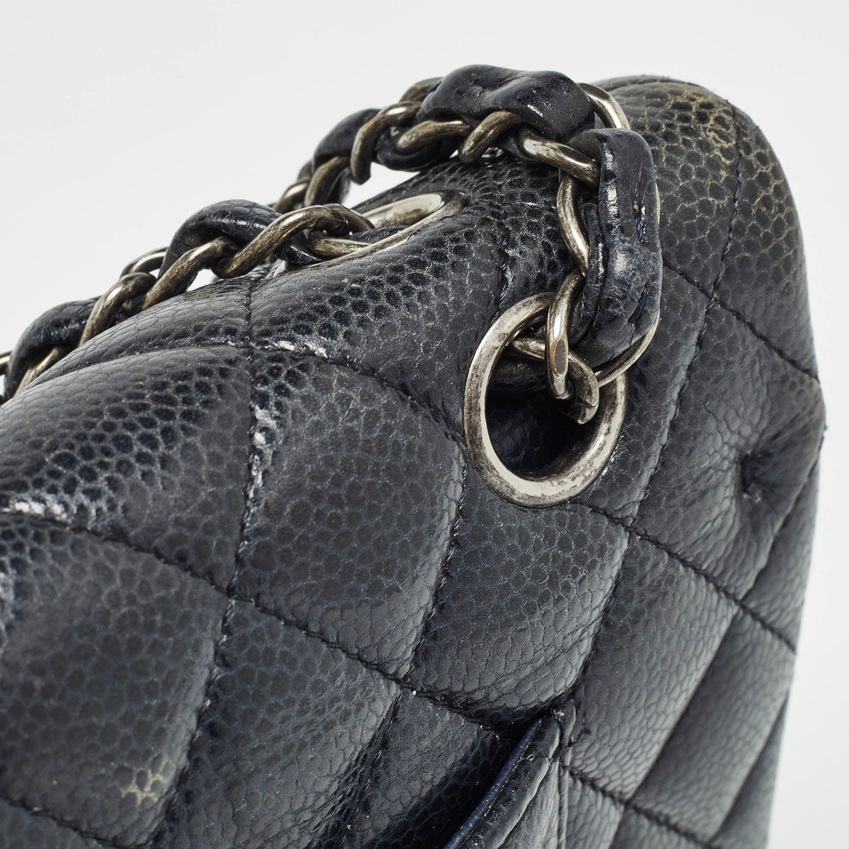 CHANEL Navy Blue Quilted Caviar Leather Medium Classic Double Flap Bag