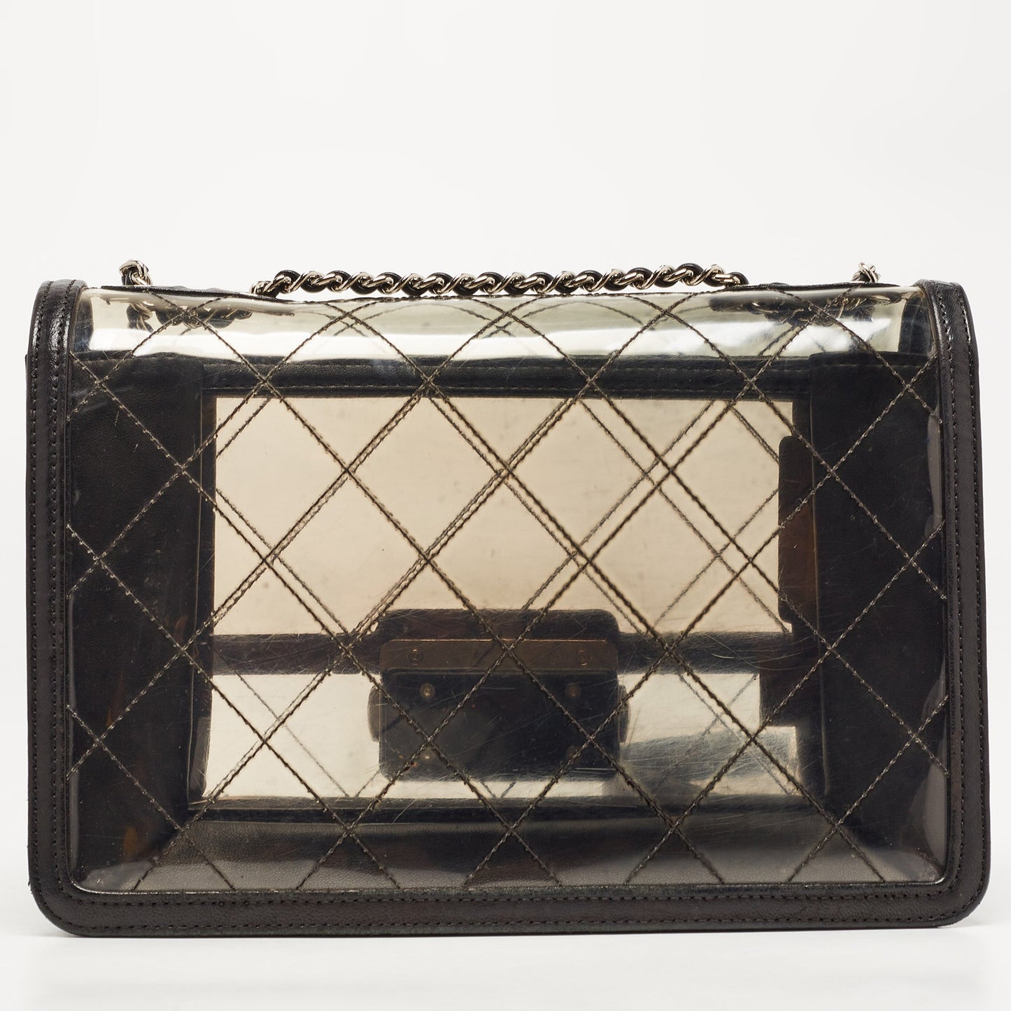 CHANEL Black Quilted PVC And Leather Beauty Flap Lock Bag