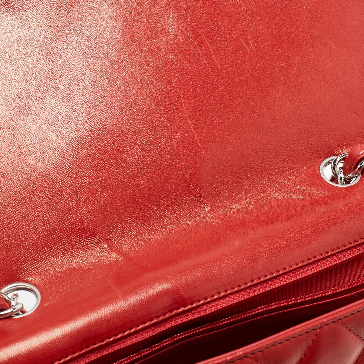 CHANEL Red Quilted Leather Jumbo Classic Double Flap Bag