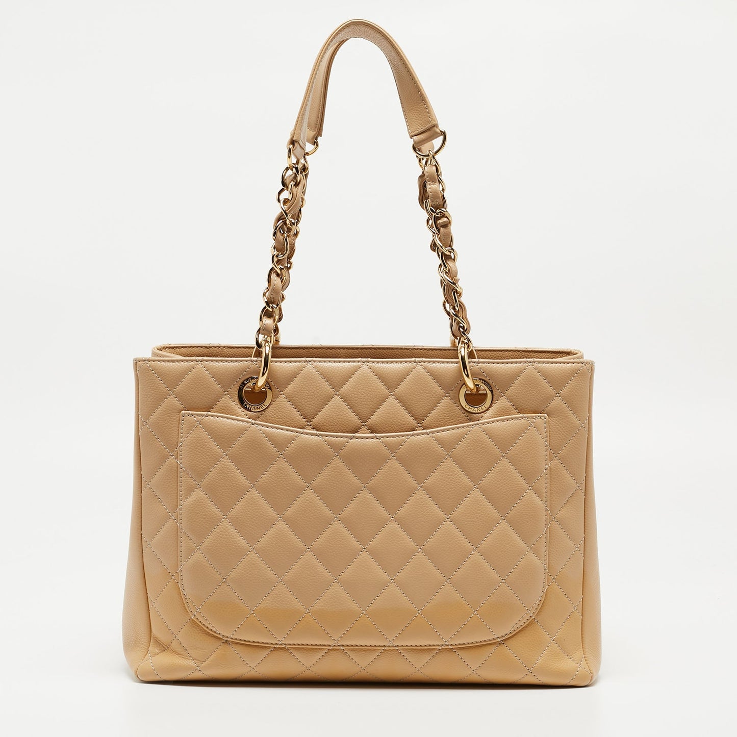 CHANEL Beige Quilted Caviar Leather Grand Shopper Tote