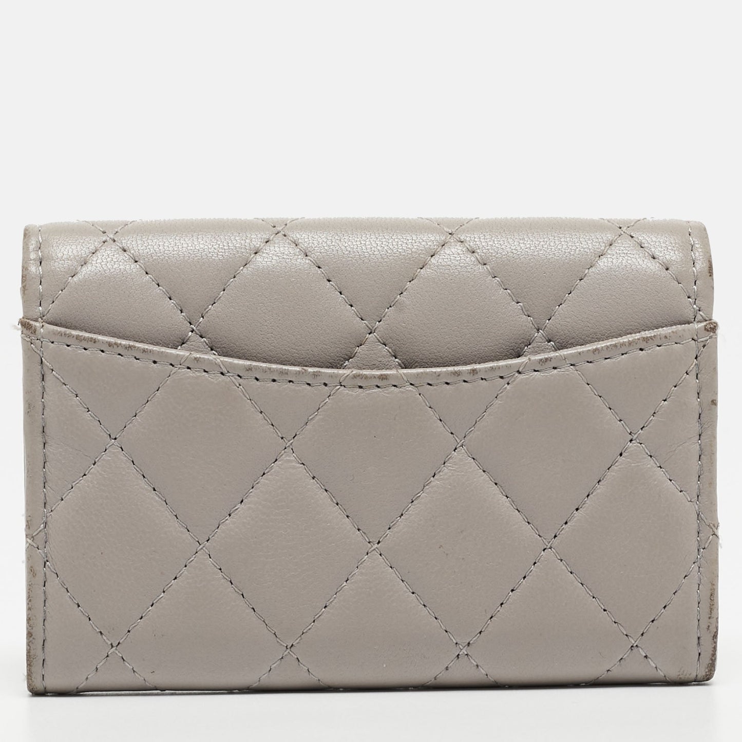 CHANEL Grey Quilted Leather Flap Card Holder