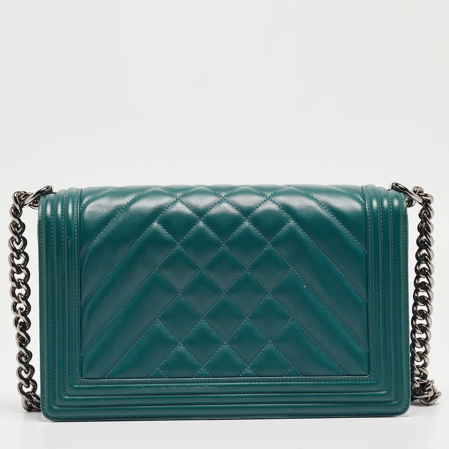 CHANEL Green Quilted Leather New Medium Boy Bag