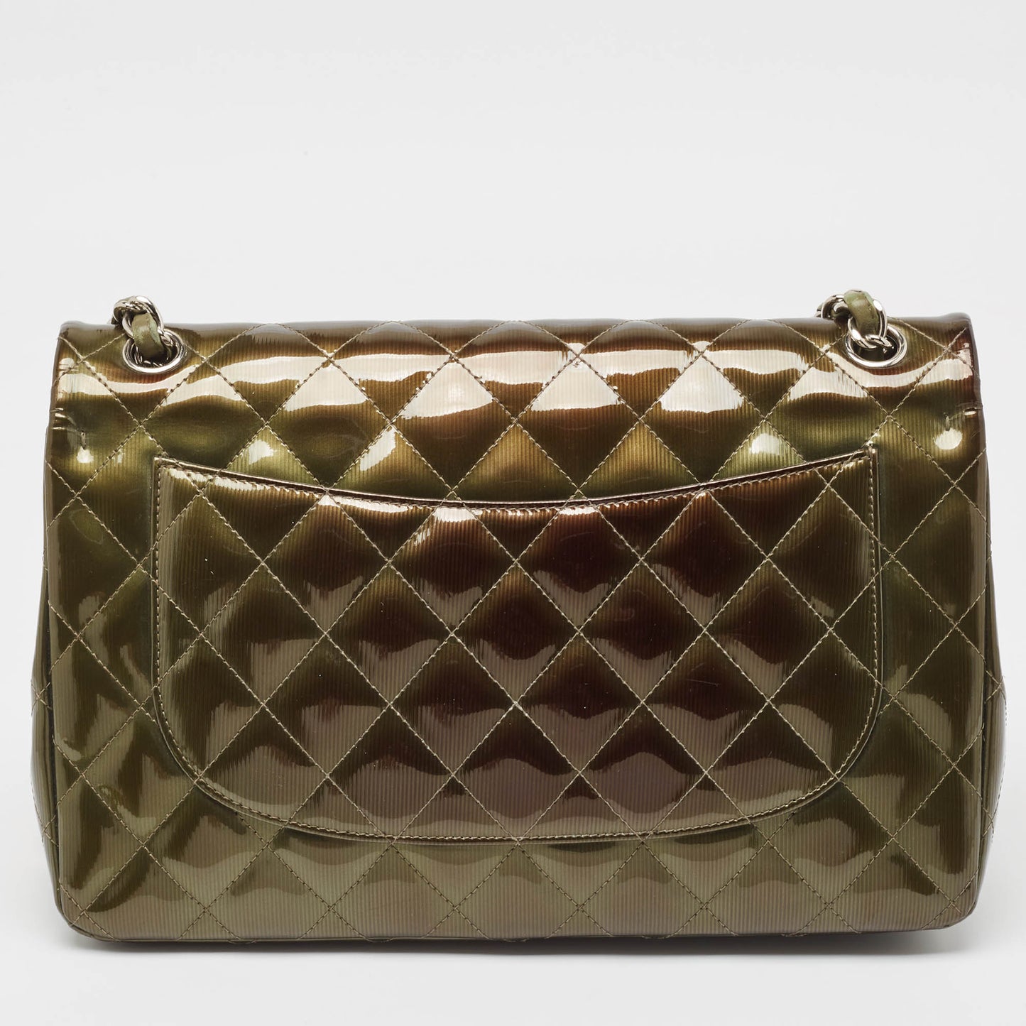 CHANEL Green Quilted Patent Leather Jumbo Classic Double Flap Bag