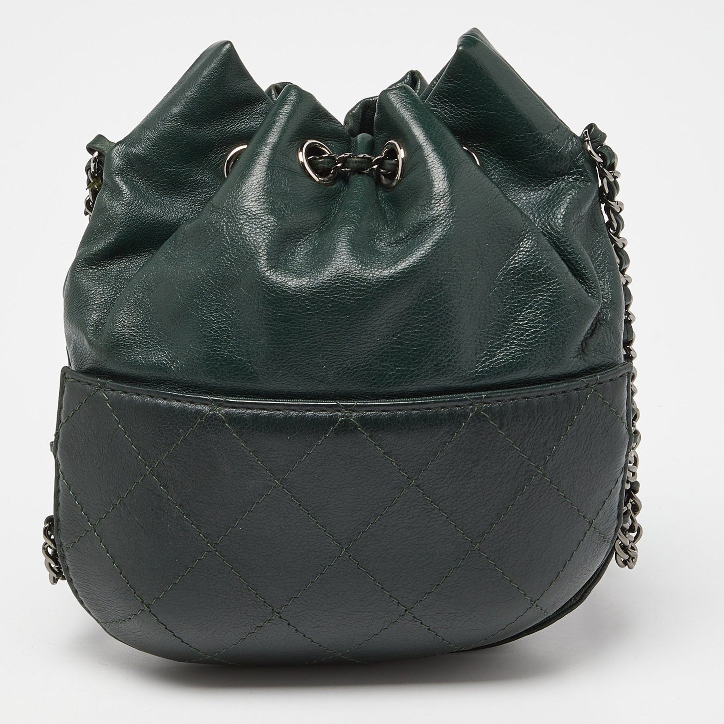 CHANEL Green Quilted Leather Small Gabrielle Bucket Bag
