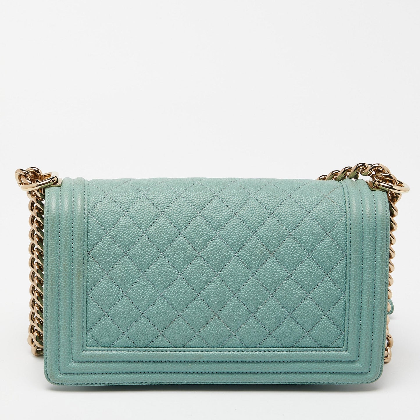 CHANEL Green Quilted Caviar Leather Medium Boy Flap Bag