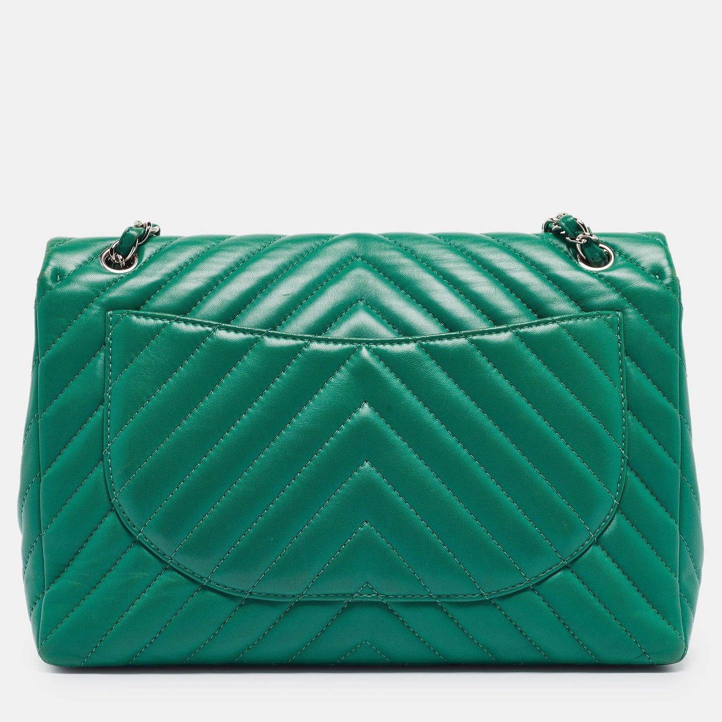 CHANEL Green Chevron Leather Maxi Classic Single Flap Bag