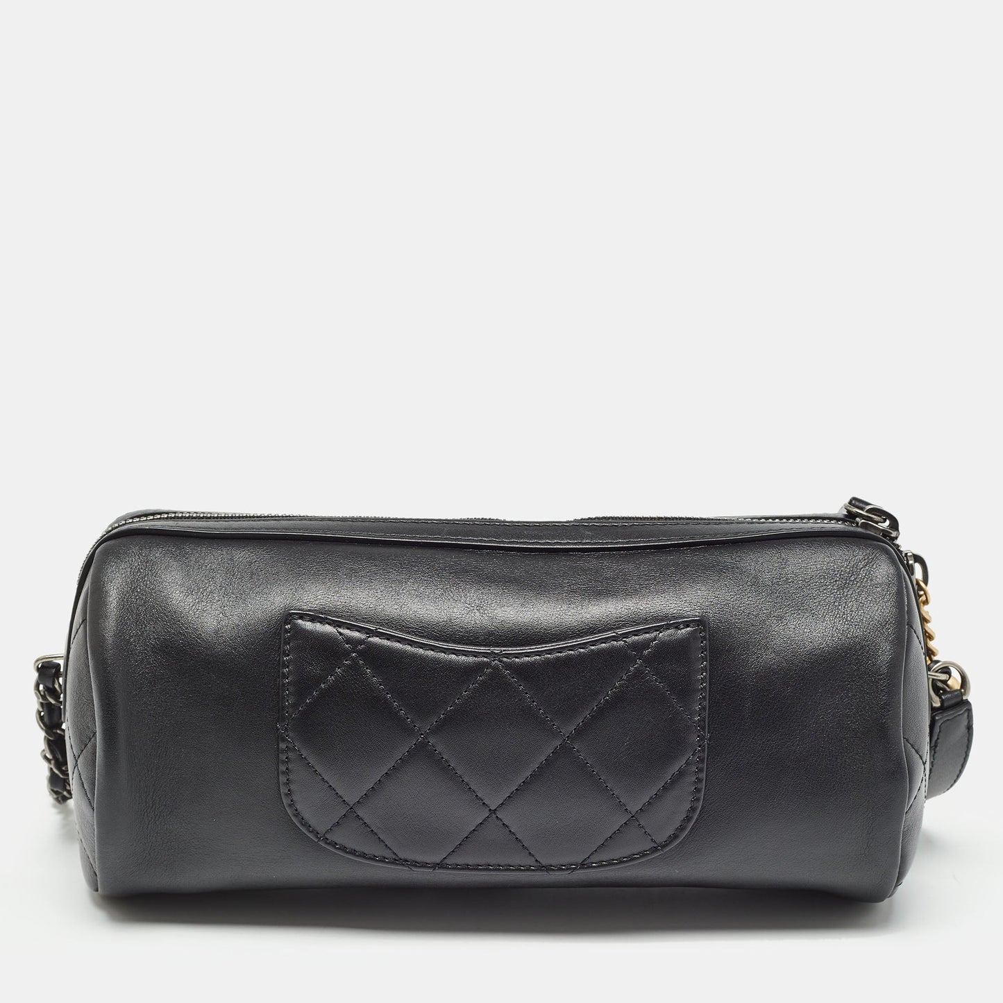 CHANEL Black Leather Chain Signature Bowler Bag