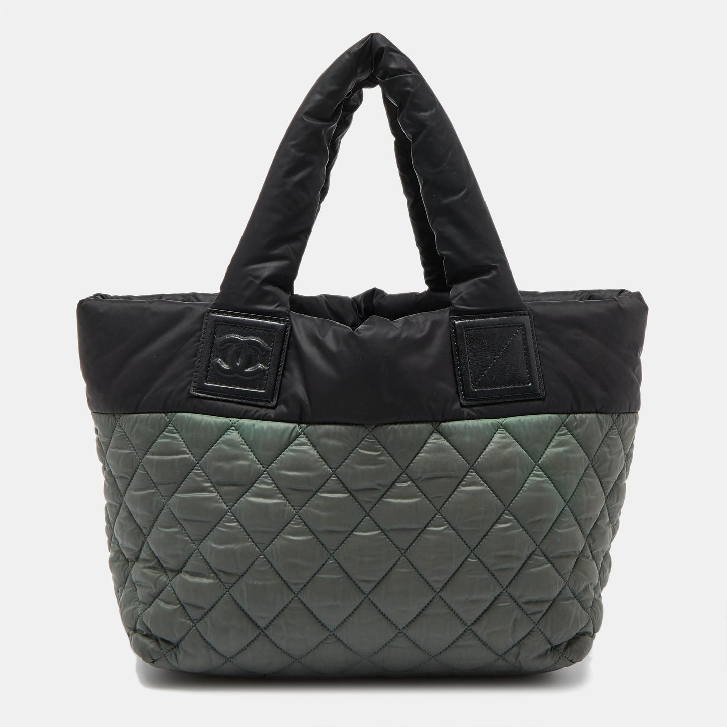 CHANEL Green/Grey Quilted Nylon Coco Cocoon Tote