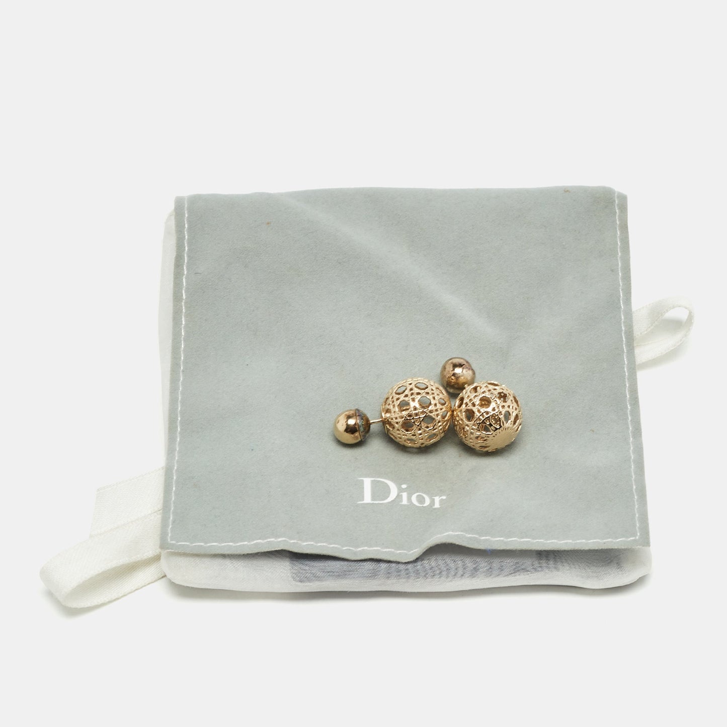 DIOR Mise En Tribales Cannage Gold Tone Stud Earrings