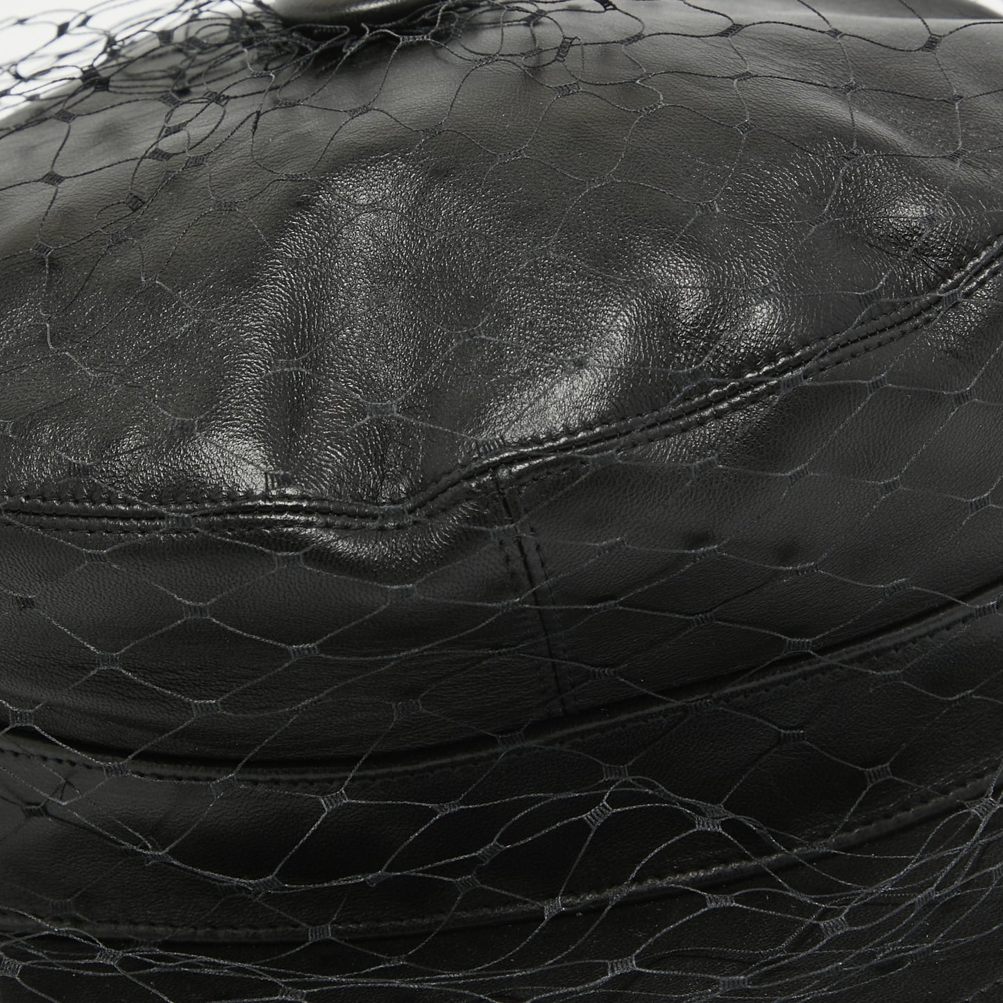 DIOR Black Leather Newsboy Veil Cap