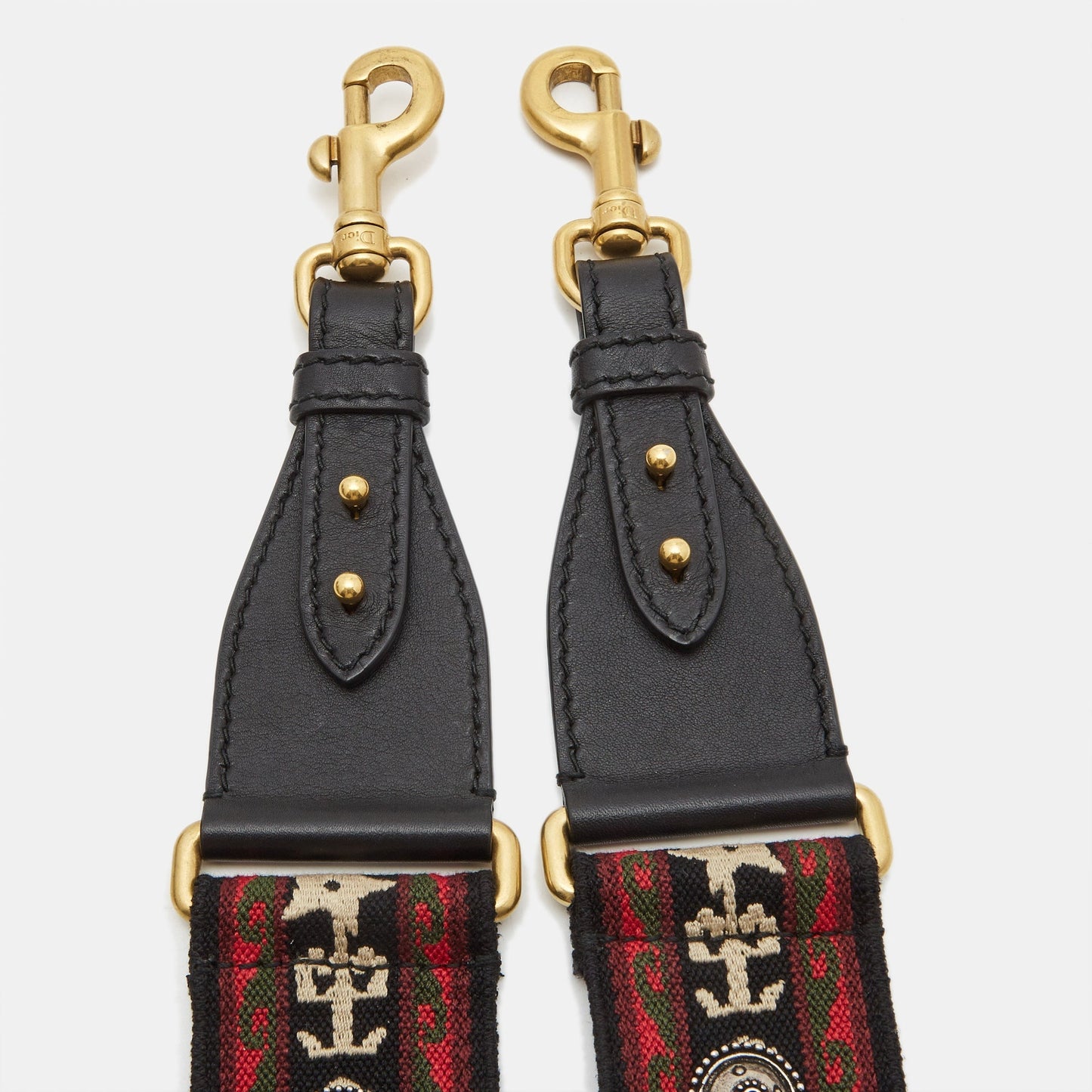 DIOR Multicolor Embroidered Canvas and Leather Embellished Shoulder Bag Strap