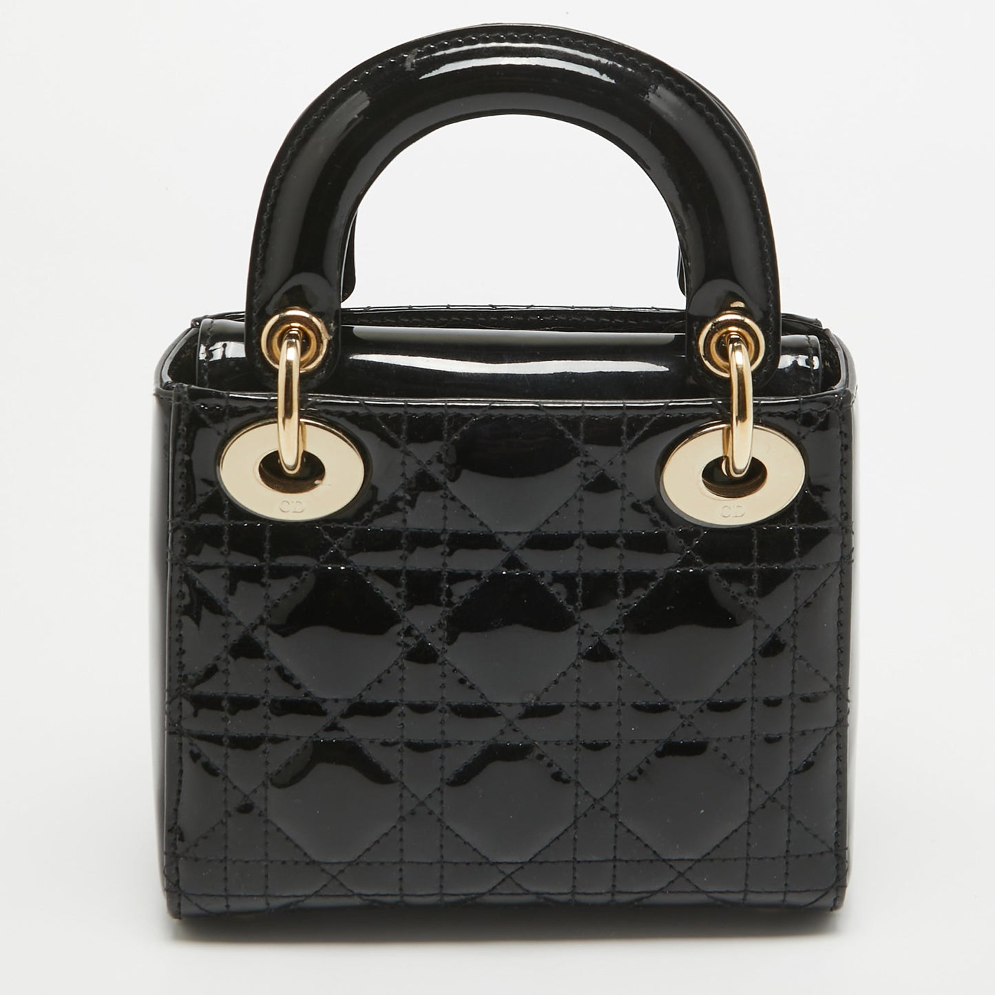 DIOR Black Cannage Patent Leather Mini Lady Tote