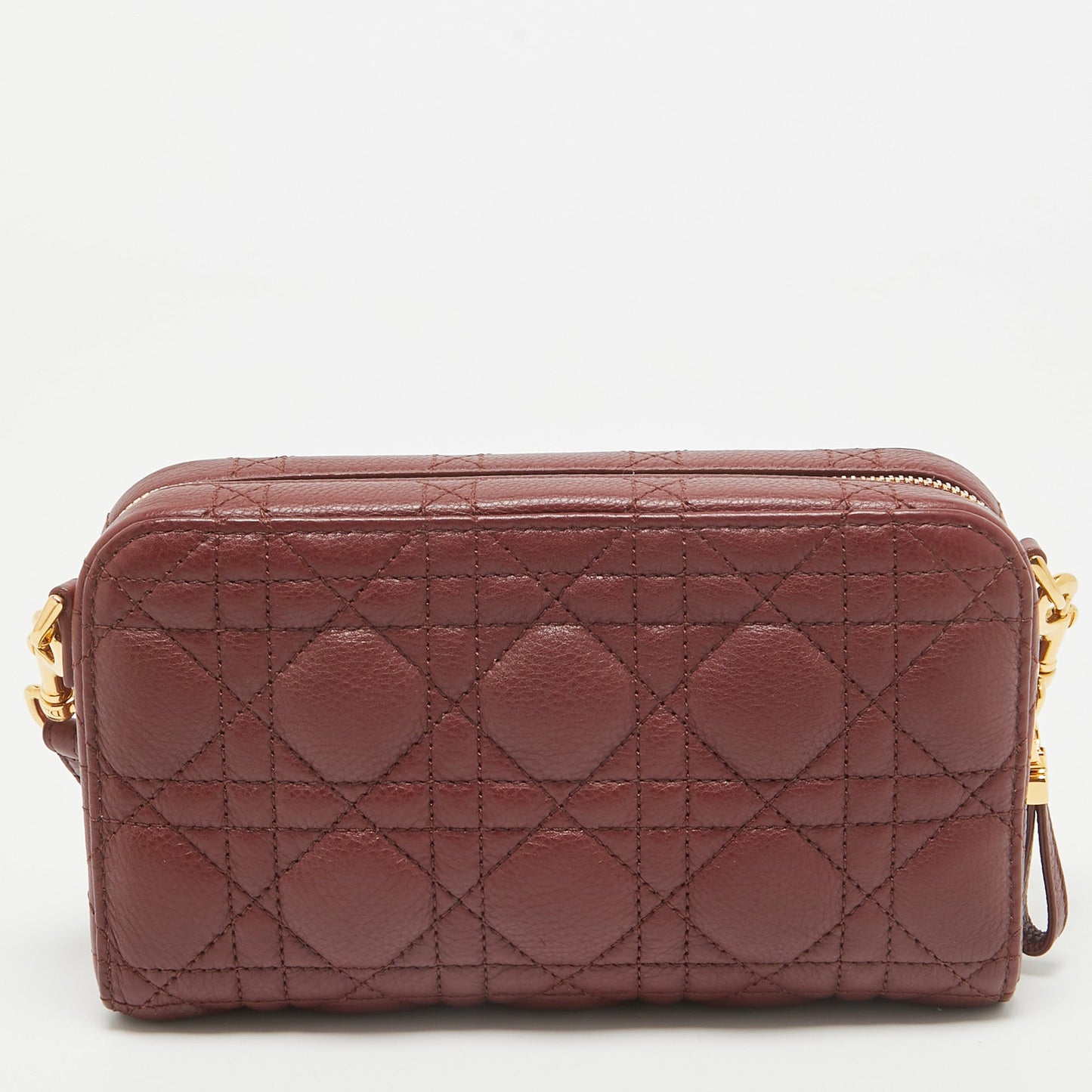 DIOR Dark Red Cannage Leather Caro Double Pouch Bag