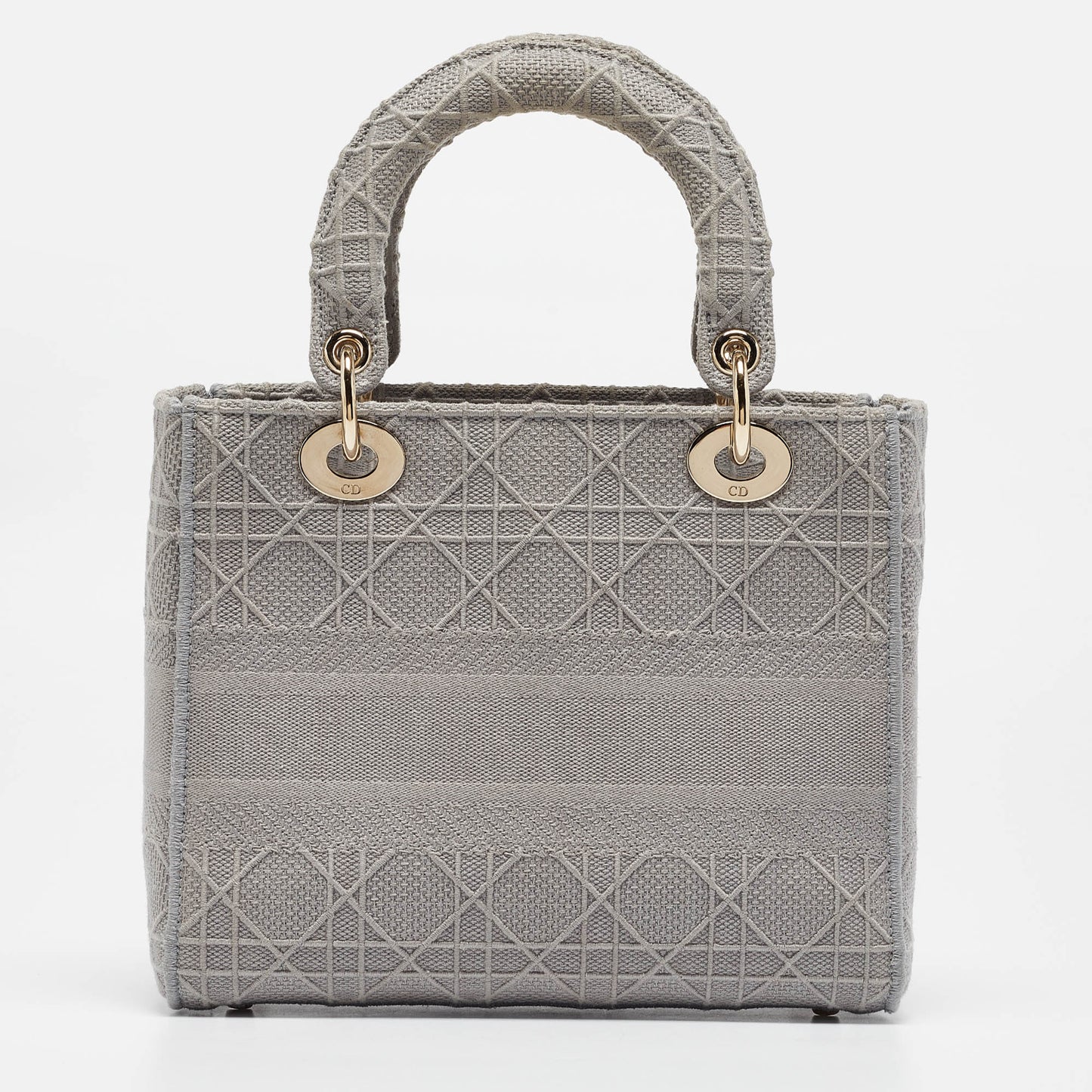 DIOR Grey Cannage Embroidered Canvas Medium Lady D-Lite Tote