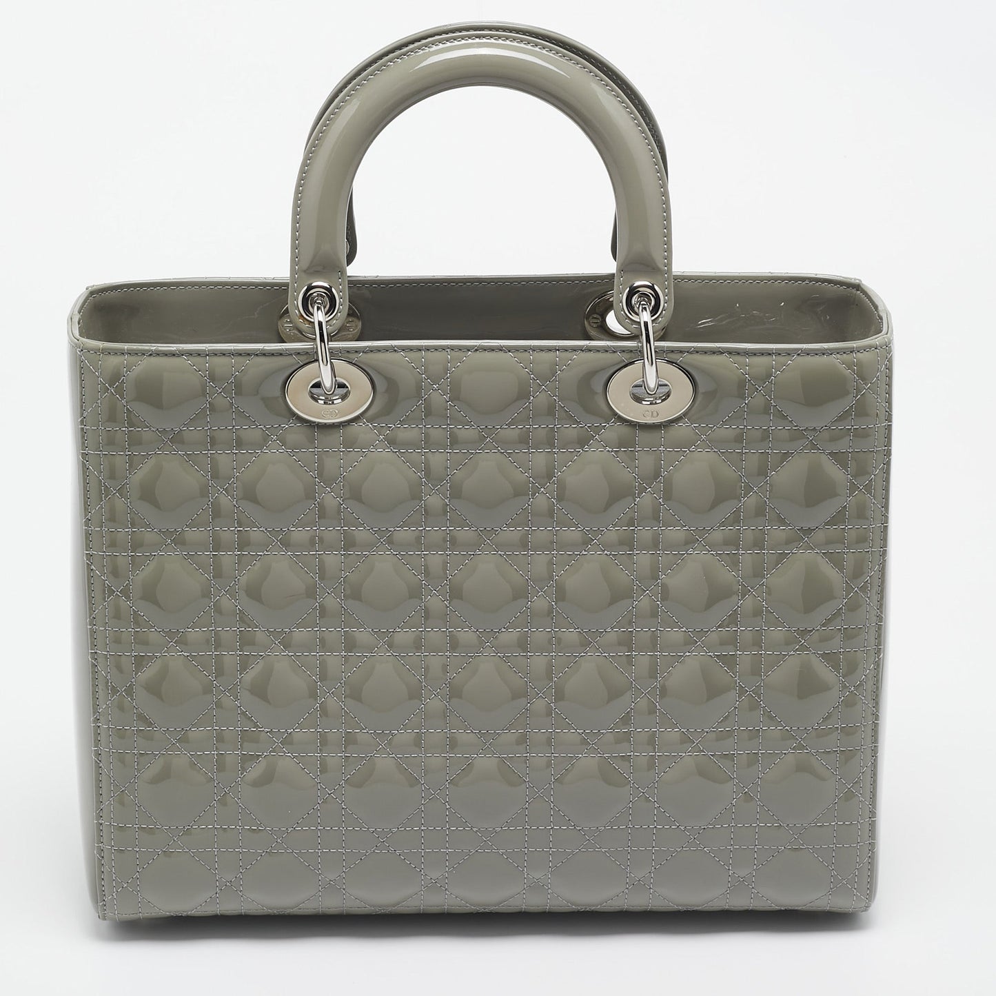 DIOR Grey Cannage Patent Leather Large Lady Tote