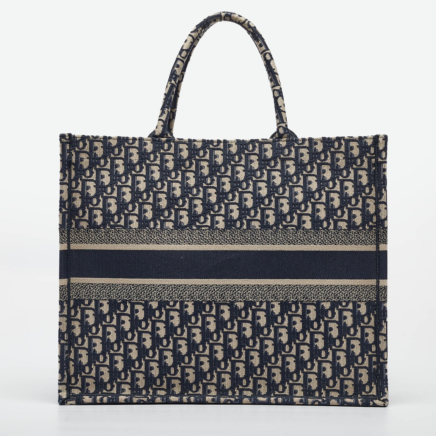 DIOR Navy Blue Oblique Embroidered Canvas Large Book Tote