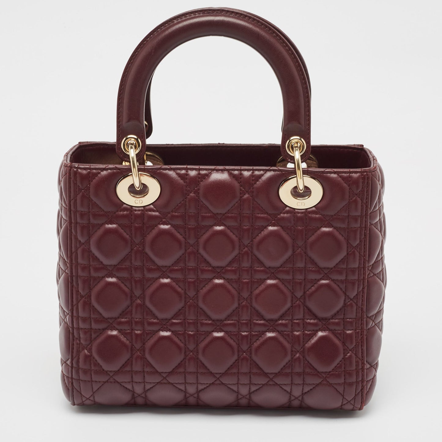 DIOR Burgundy Cannage Leather Medium Lady Tote