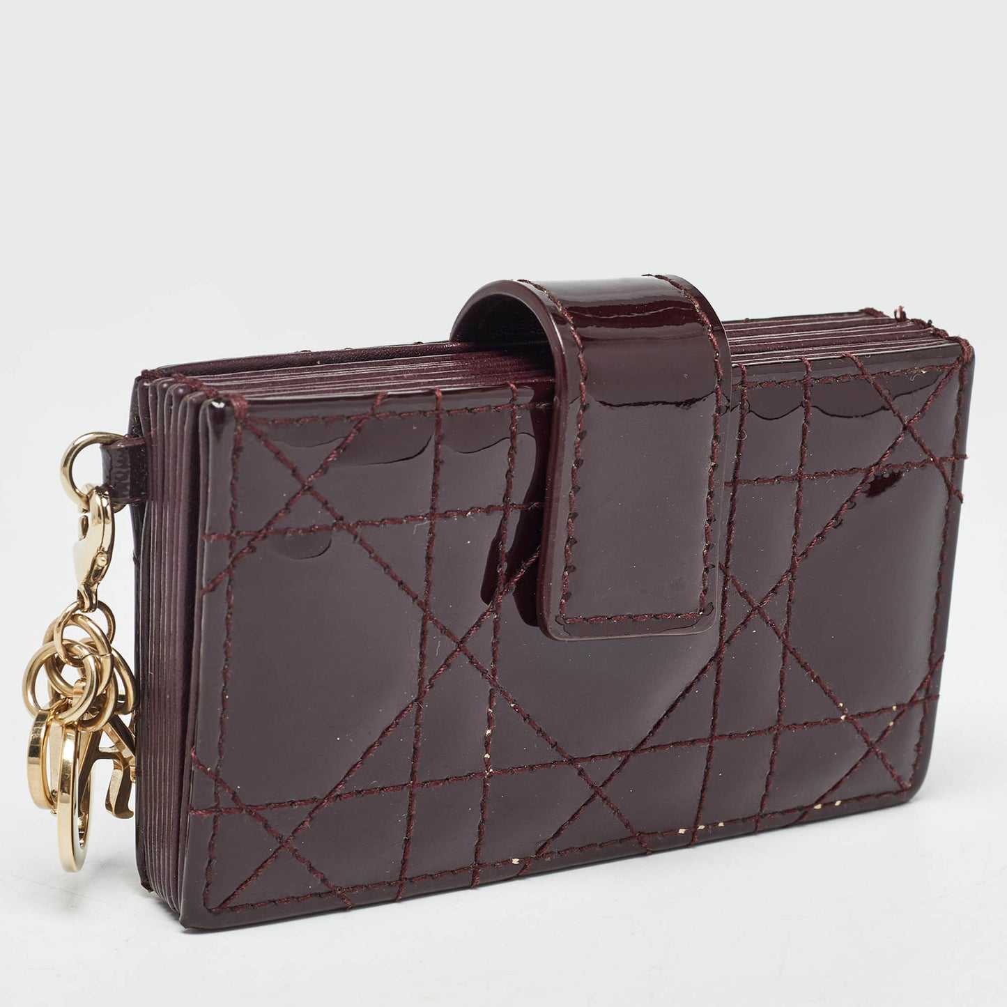 DIOR Burgundy Cannage Patent Leather Lady 5 Gusset Card Holder