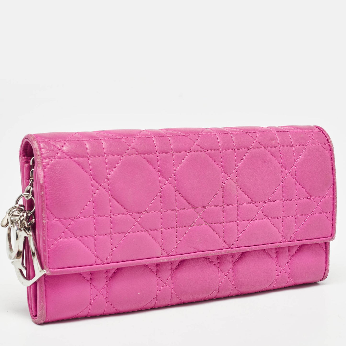 DIOR Pink Cannage Leather Lady Wallet on Chain