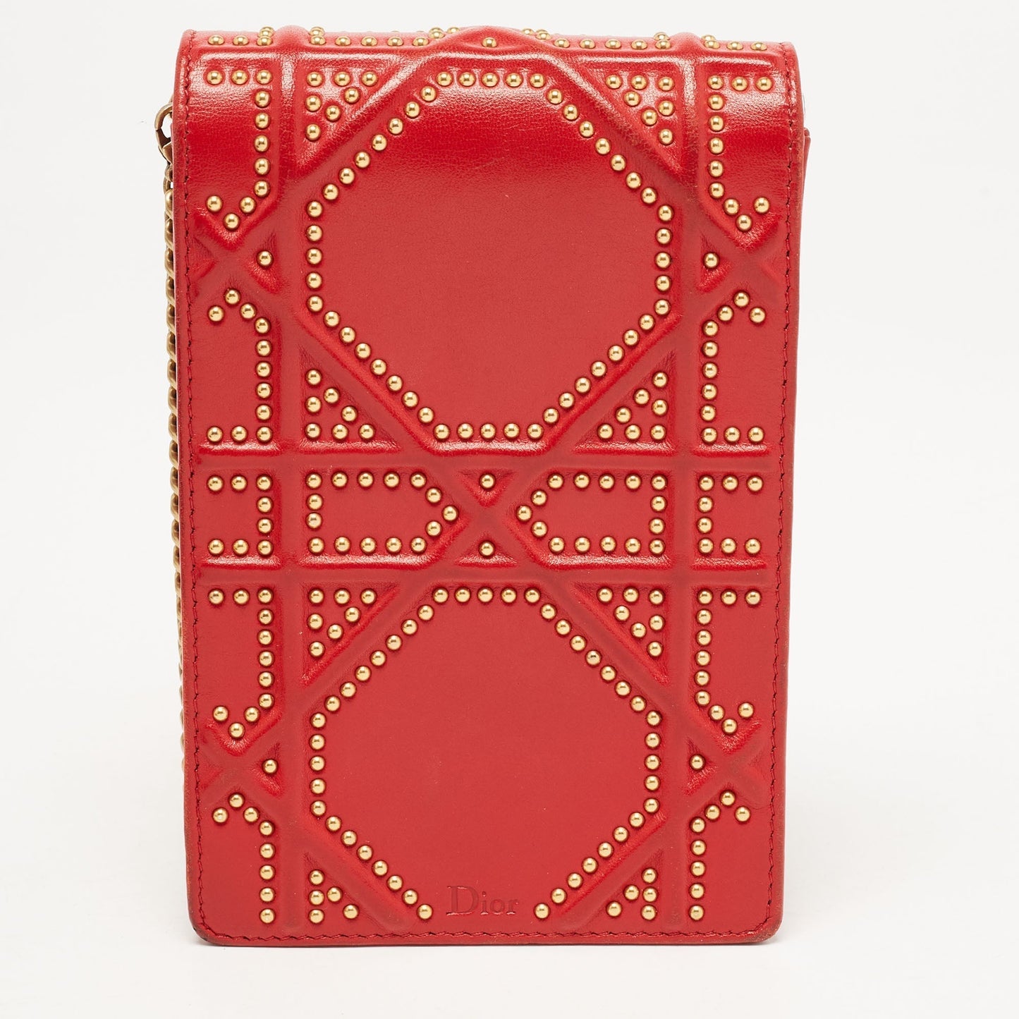 DIOR Red Leather ama Studded Vertical Chain Clutch