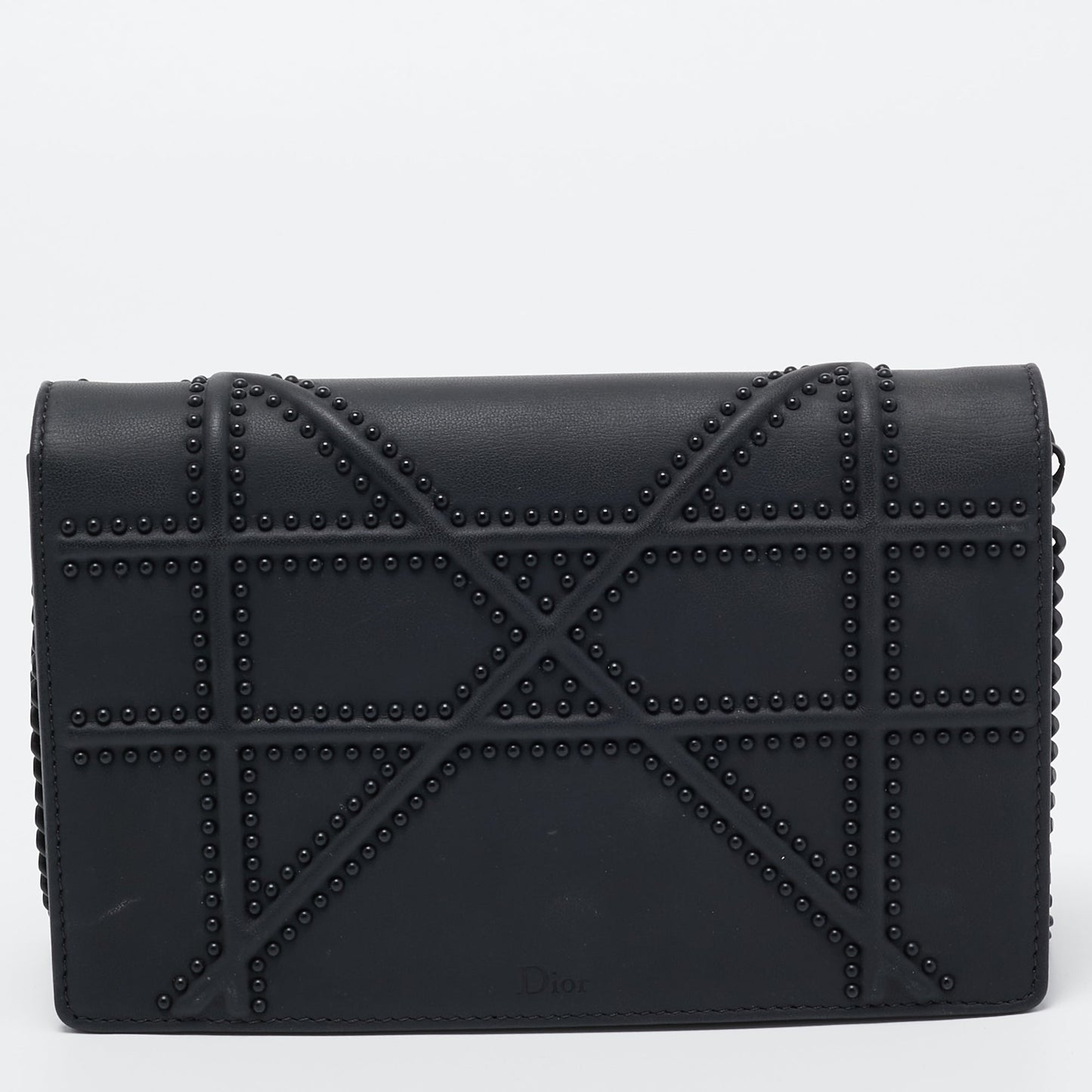 DIOR Matte Black Leather Studded ama Wallet on Chain