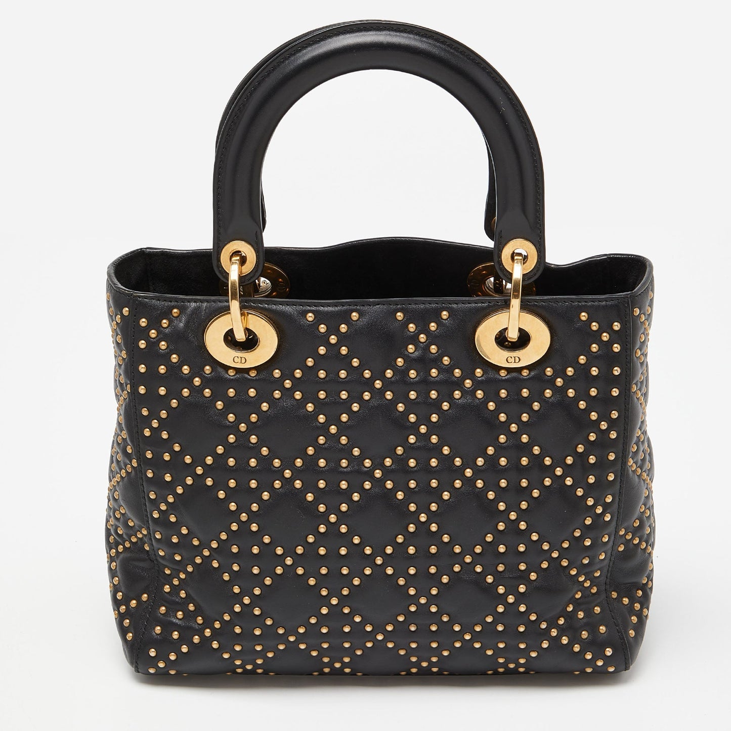 DIOR Black Leather Medium Studded Supple Lady Tote