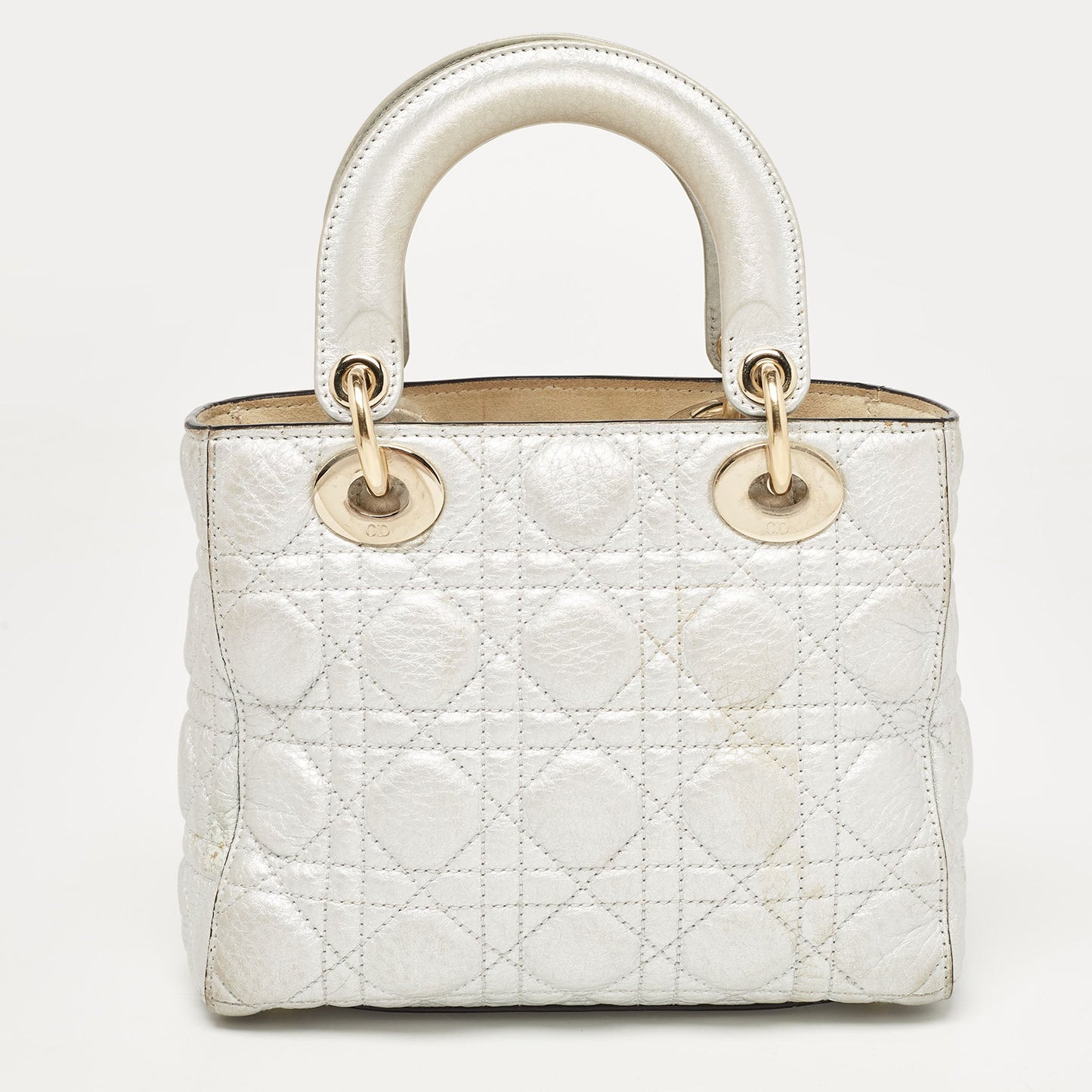 DIOR Silver Cannage Leather Small Supple Lady Tote