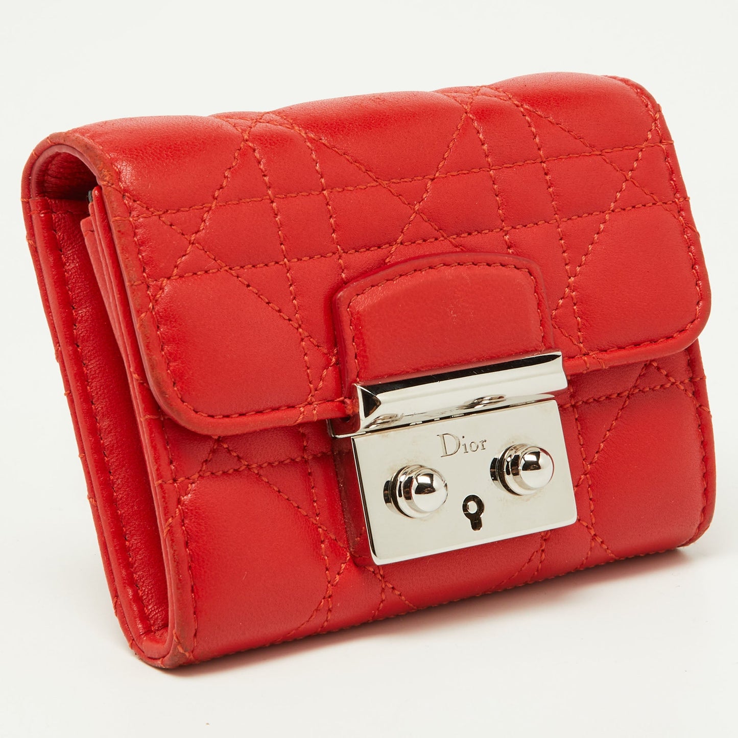 DIOR Red Cannage Leather Miss Compact Wallet