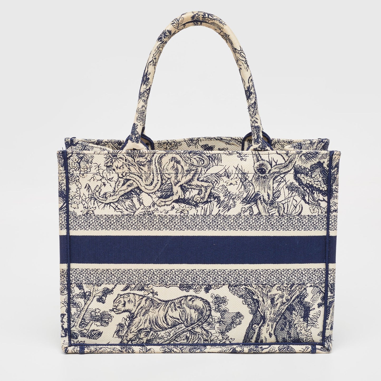 DIOR Navy Blue/White Toile De Jouy Embroidery Canvas Medium Book Tote