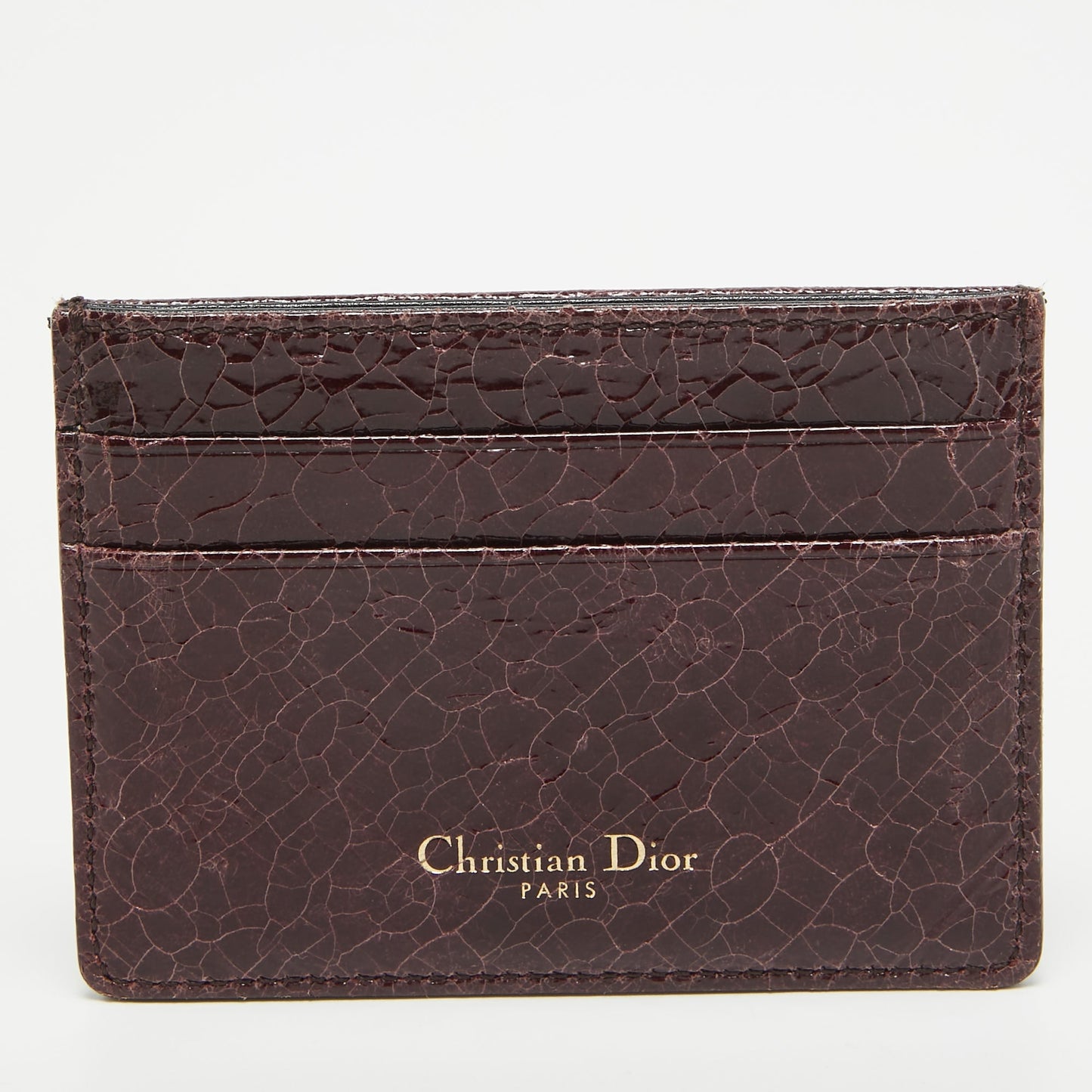 DIOR Burgundy Crackled Patent Leather ama Card Holder