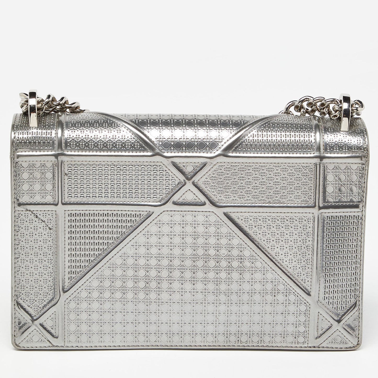 DIOR Silver Microcannage Patent Leather Medium ama Flap Shoulder Bag